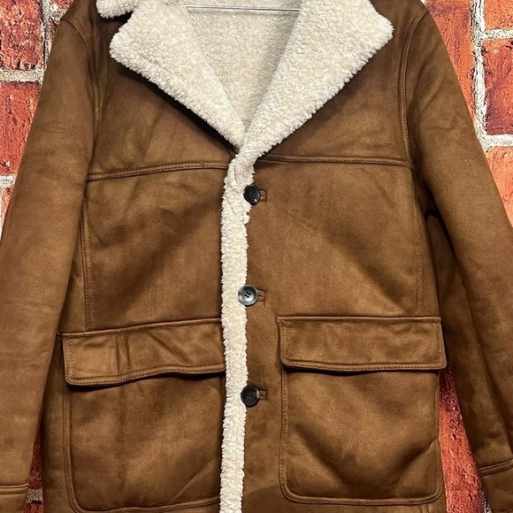 Zara Brown Faux Shearling Jacket Size Small. Oversized. - Picture 2 of 5